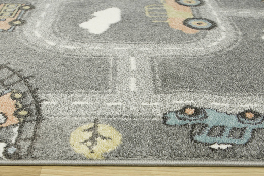 Dywan Dziecięcy Lima C511A l.grey/cream Uliczki Pociągi Chmurki Szary Łososiowy