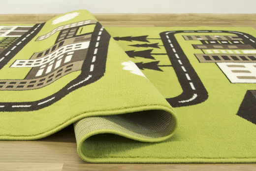 Dywan Kids 534451/67955 lime Zielony Brąz Krem Ulice Domki