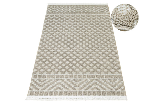 Dywan Milano 027 vizon/beige Beż Krem Romby Frędzelki