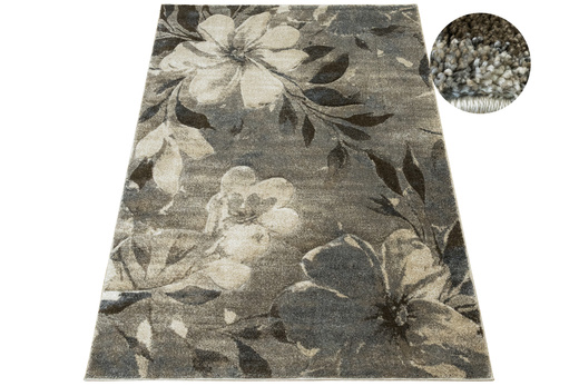 Dywan Kandy N040A l.beige/m.beig Szary Beżowy Kwiaty Grafit Fryz