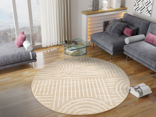 Okrągły Dywan Sznurkowy Haga 03606E cream/vizon Krem Beż Geometria Outdoor
