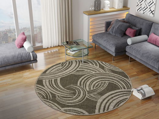 Okrągły Dwustronny Dywan Sznurkowy Brussels 205449/11020 Night Silver Szary Grafit Kółka Outdoor
