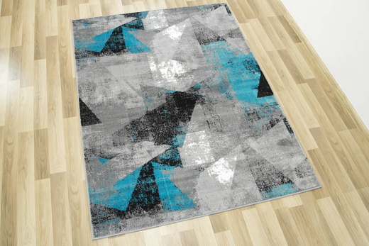 Dywan Victoria B885A d.grey/blue Trójkąty turkus Szary Przecierany