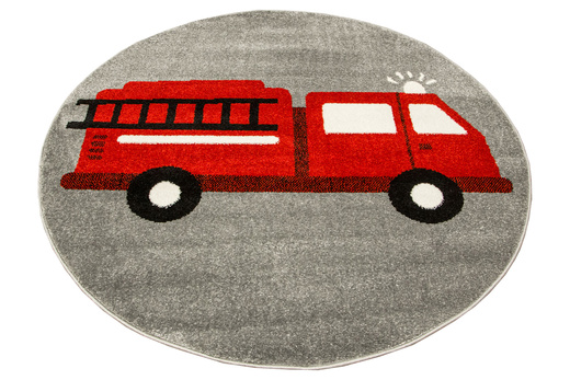 Okrągły Dywan Lima G752A l.grey/l.red Straż Pożarna Czerwony Szary