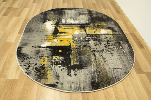 Owalny Dywan Victoria 7657A grey/antracyt O Abstrakcyjny Antrayt Żółty Krem