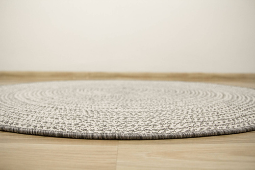 Okrągły Dwustronny Dywan Sznurkowy Brussels 205580/10010 silver Szary Krem Okręgi Outdoor