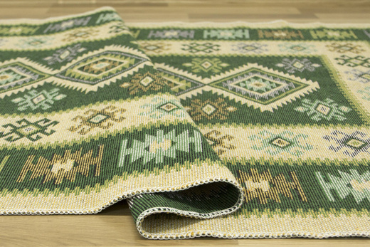 Dwustronny Dywanik Chodniczek Kilim Romby Zielony