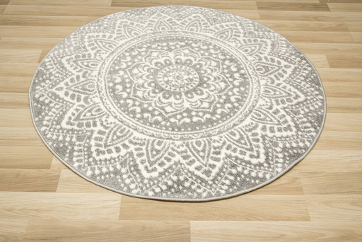 Okrągły Dywan Lima G757A l.grey/white Mandala Szary Krem