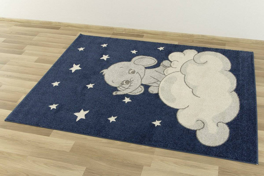 Dywan EMILY KIDS 2342A bone/d.blue słonik na chmurce granatowy