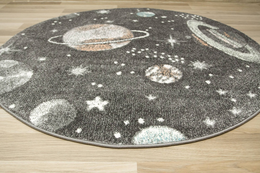 Okrągły Dywan Lima C288A d.grey/l.grey Szary Kremowy Planety Gwiazdy Kosmos