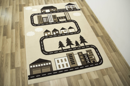 Dywan Kids 534451/97955 ivory Beż Brąz Krem Ulice Domki