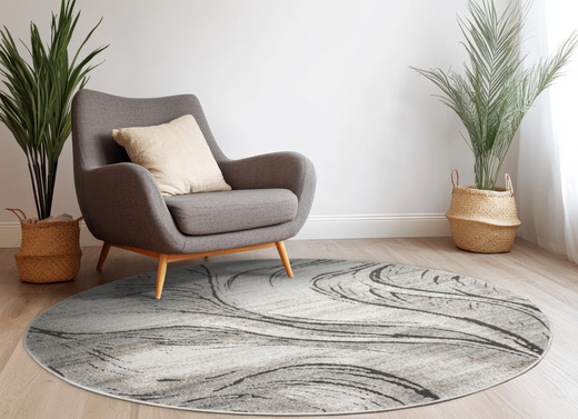 Dywan Okrągły Matara P176A m.grey/sp.antO Szary Fale