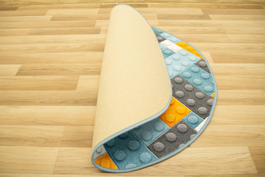 Okrągły Kolorowy Dywan Dziecięcy Klocki Orange