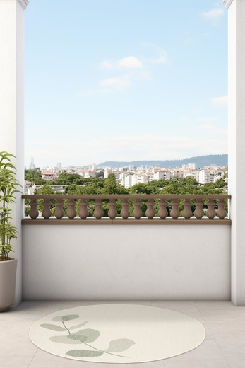 Okrągły Dwustronny Dywan Sznurkowy Brussels 205632/10520 green Zieleń Krem Listki Outdoor