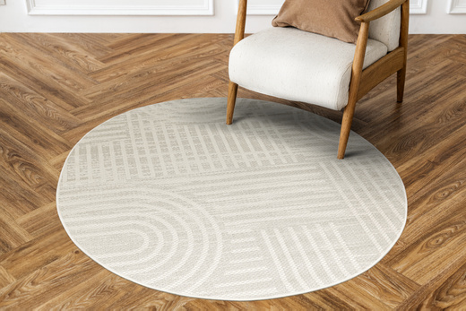 Okrągły Dywan Sznurkowy Haga 03606E cream/l.grey Krem Szary Geometria Outdoor