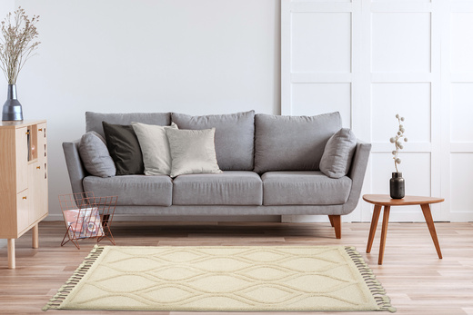 Dywan Berber 7063 Ivory Kość Słoniowa Romby 3D z frędzlami