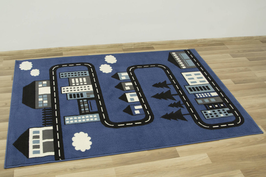 Dywan Kids 534451/94955 Jeans Niebieski Czarny Ulice Domki