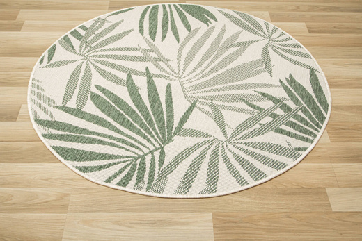 Okrągły Dwustronny Dywan Sznurkowy Brussels 205771/10520 Green Zieleń Krem Listki Palmy Outdoor