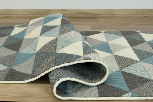 Chodnik Luna 503430/95832 Trójkąty Niebieski Szary Kremowy szerokość 90 cm