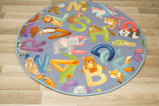 Okrągły Kolorowy Dywan Dziecięcy Alfabet 19 Grey