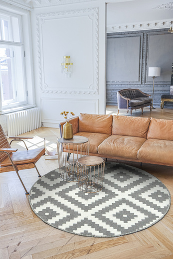 Szary Okrągły Dywan Romby