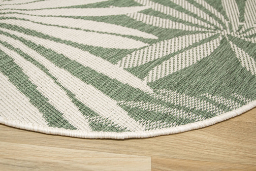 Okrągły Dwustronny Dywan Sznurkowy Brussels 205771/10520 Green Zieleń Krem Listki Palmy Outdoor