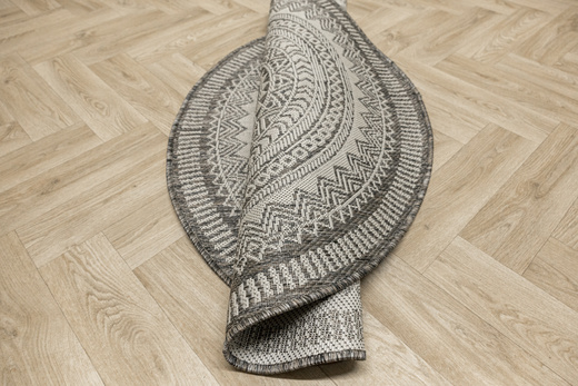 Okrągły Dywan Sznurkowy Jeans 19347/P91 Koło Beż Grafit Rozeta