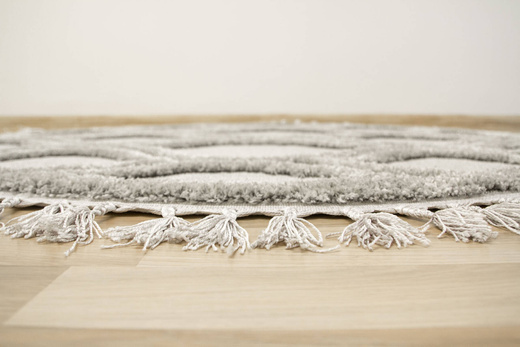 Okrągły Dywan Berber 7063 l.grey Szary Łezki 3D z frędzlami