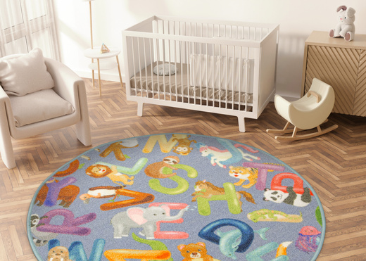 Okrągły Kolorowy Dywan Dziecięcy Alfabet 19 Grey