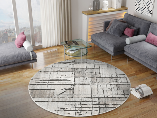 Dywan Okrągły Matara P157A l.grey/sp.antr Beż Szary Kwadraty