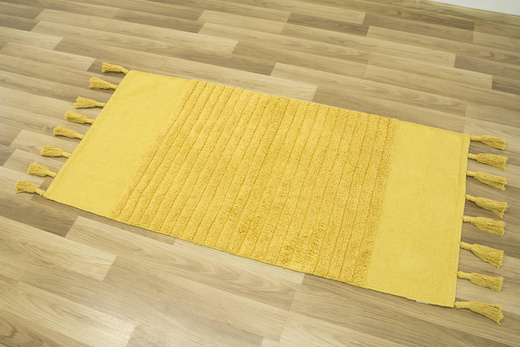 Dywanik Chodniczek Kilim Bawełniany Żółty z Frędzlami