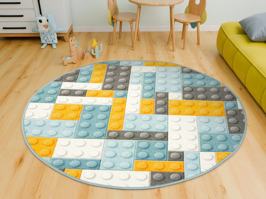 Okrągły Kolorowy Dywan Dziecięcy Klocki Orange