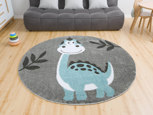 Okrągły Dywan Lima C880A l.grey/blue Dinozaur Turkus Krem Szary