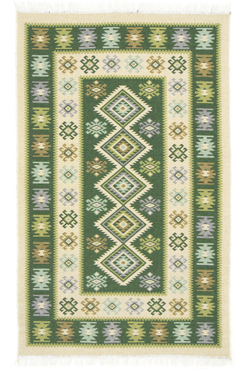 Dwustronny Dywanik Chodniczek Kilim Romby Zielony