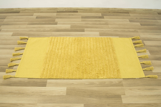 Dywanik Chodniczek Kilim Bawełniany Żółty z Frędzlami