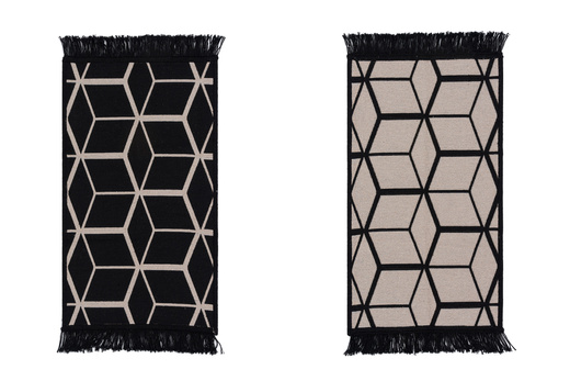 Dwustronny Dywanik Chodniczek Orient 40x70 2 Cubes Czarny Beżowy Frędzelki
