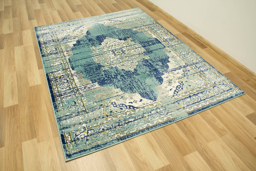 Dywan Victoria 7560A blue/d.blue Ornament Turkus Krem