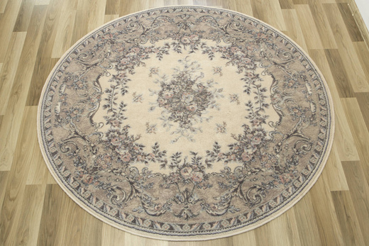 Okrągły Wełniany Dywan Isfahan Dafne Alabastrowy