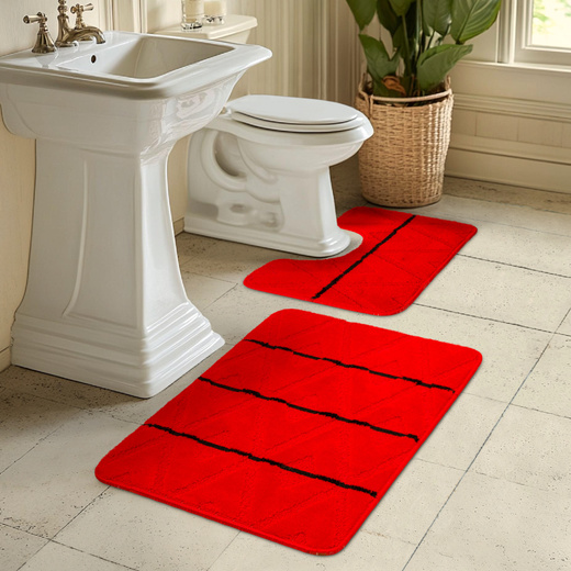 Komplet 2-częściowy Łazienkowy Palma Red Czerwony Czarny Romby