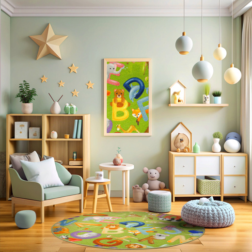 Okrągły Kolorowy Dywan Dziecięcy Alfabet 12 Green