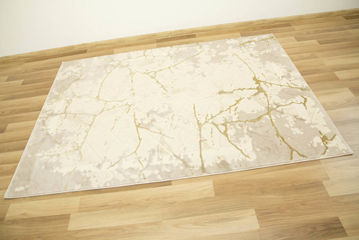 Lśniący Dywan Allora Plus B919A cream/cream Marmur Trójkąty Beż Krem Złoto