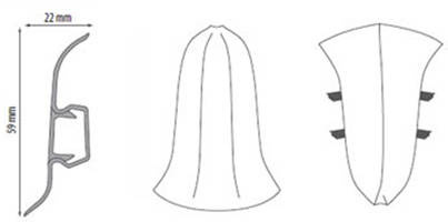 Narożnik zewnętrzny i element mocujący (rak) do listwy przypodłogowej Premium Cezar 219 dąb monaco mat