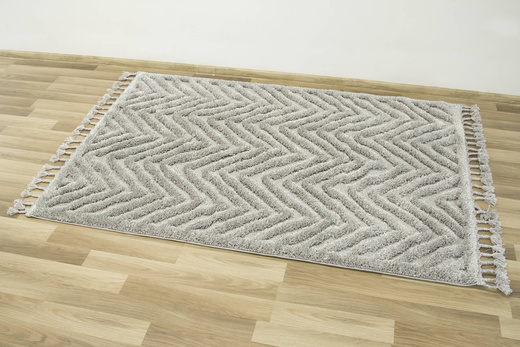 Dywan Berber 7059 l.grey Jasny Szary Jodełka 3D z frędzlami