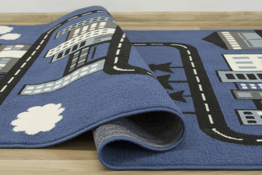 Dywan Kids 534451/94955 Jeans Niebieski Czarny Ulice Domki