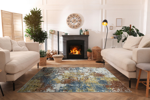 Dywan Bosa 8621A cream/somon Kremowy Miedziany Niebieski Abstrakcja