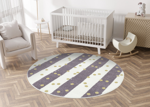 Okrągły Dywan Lima M044A cream/lila Fiolet Krem Zloty Paski