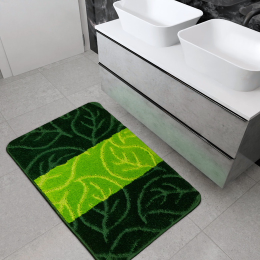 Dywanik Łazienkowy Milano Green Butelkowa Zieleń Listki