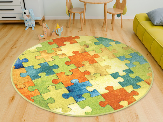 Okrągły Kolorowy Dywan Dziecięcy Puzzle Multicolor