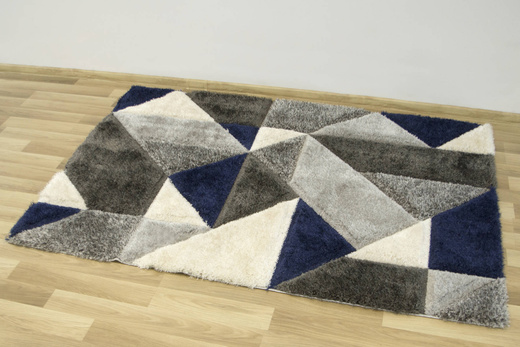 Dywan Shaggy California P477A anthracite/blu Trójkaty Krem Szary Niebieski