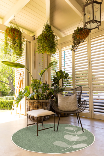 Okrągły Dwustronny Dywan Sznurkowy Brussels 205632/10520 green Zieleń Krem Listki Outdoor